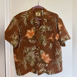 Brown and Orange Tropical Casual Button Down Shirt